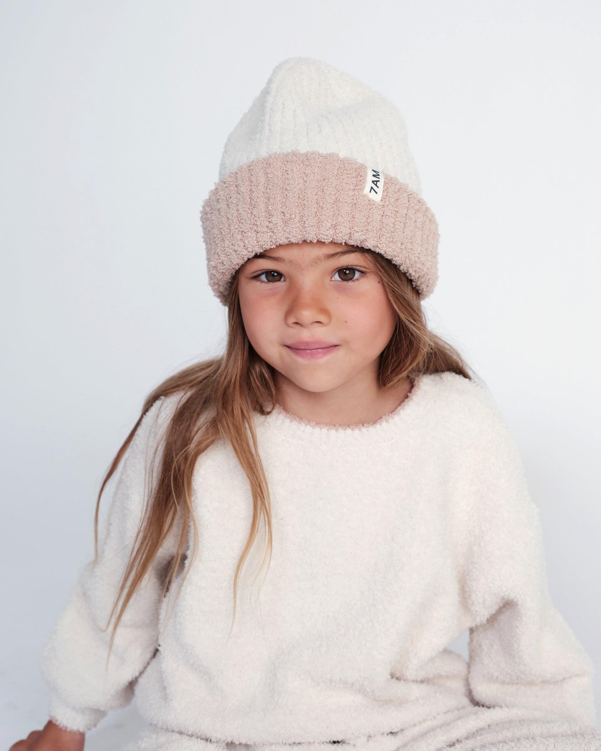 2-Tone Ribbed Beanie Fuzzy - Ecru/Pecan image number 1