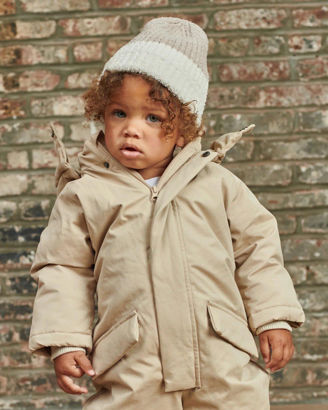 2-Tone Ribbed Beanie Fuzzy - Taupe/Ecru image number 2