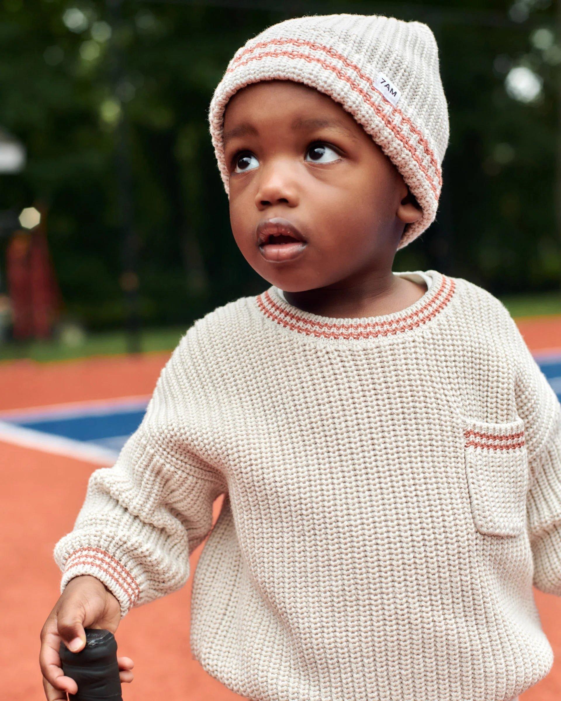 Beanie Tennis Chunky - Ecru/Terracotta image number 4