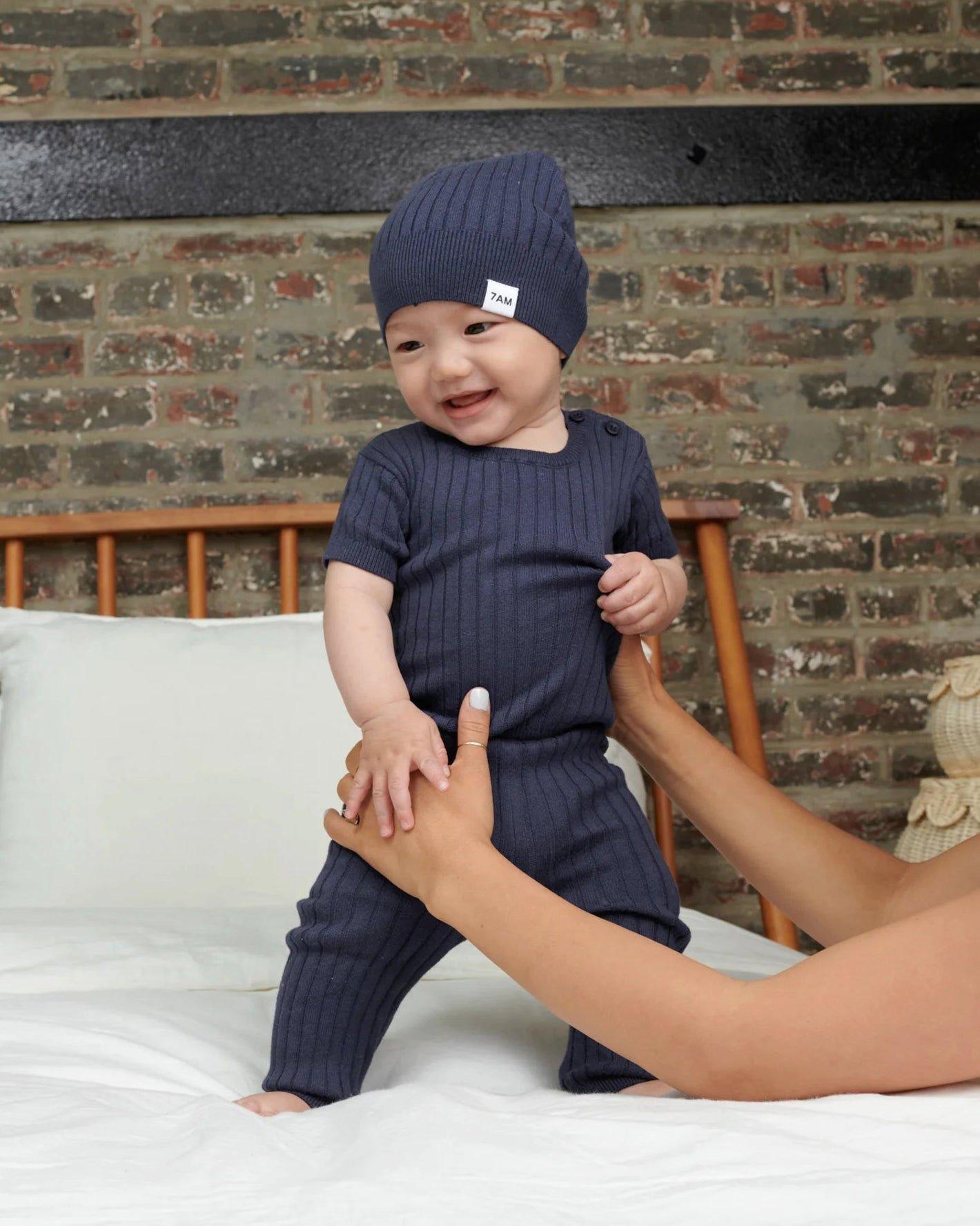 Cotton Beanie - Ribbed - Navy image number 2
