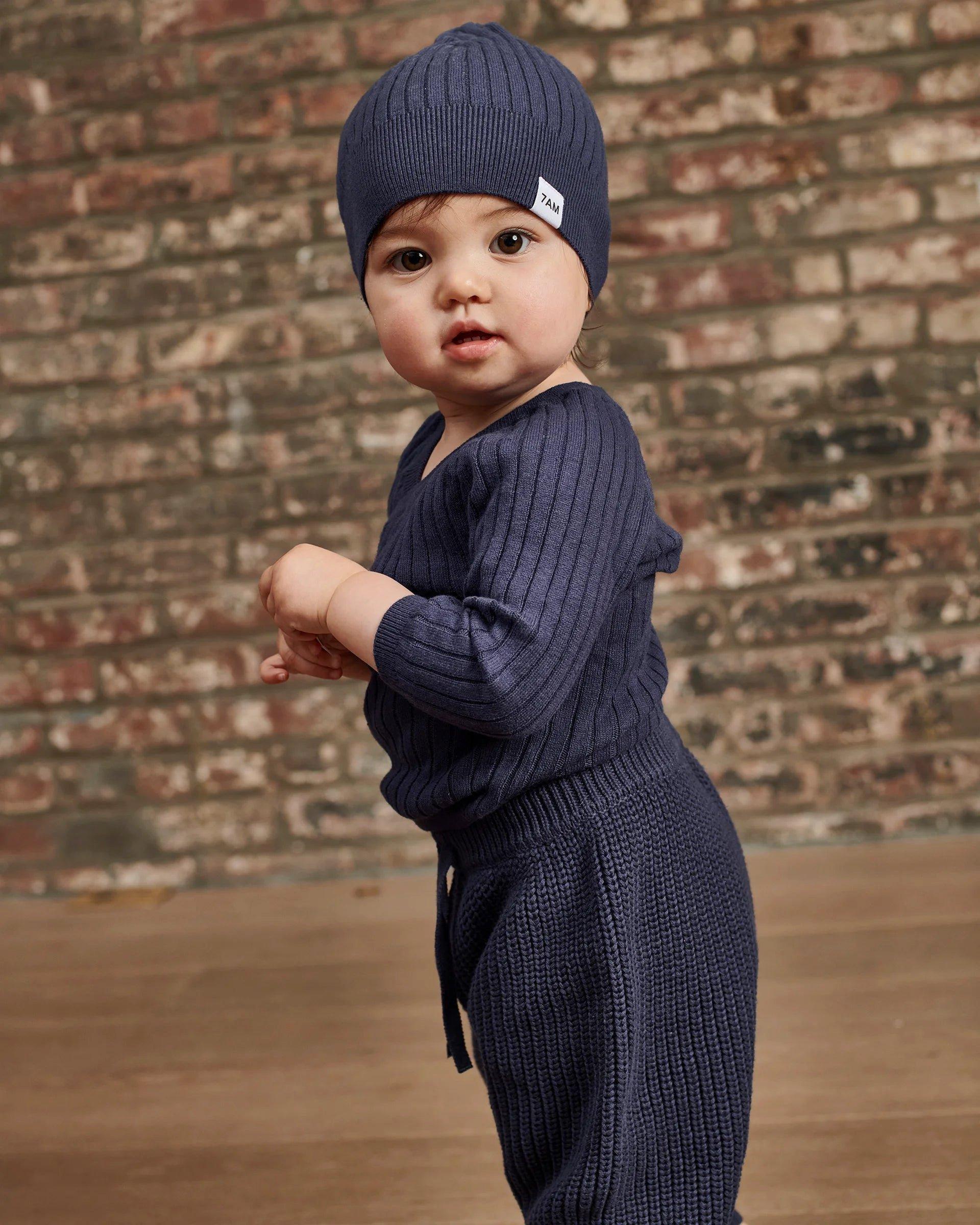 Cotton Beanie - Ribbed - Navy image number 3
