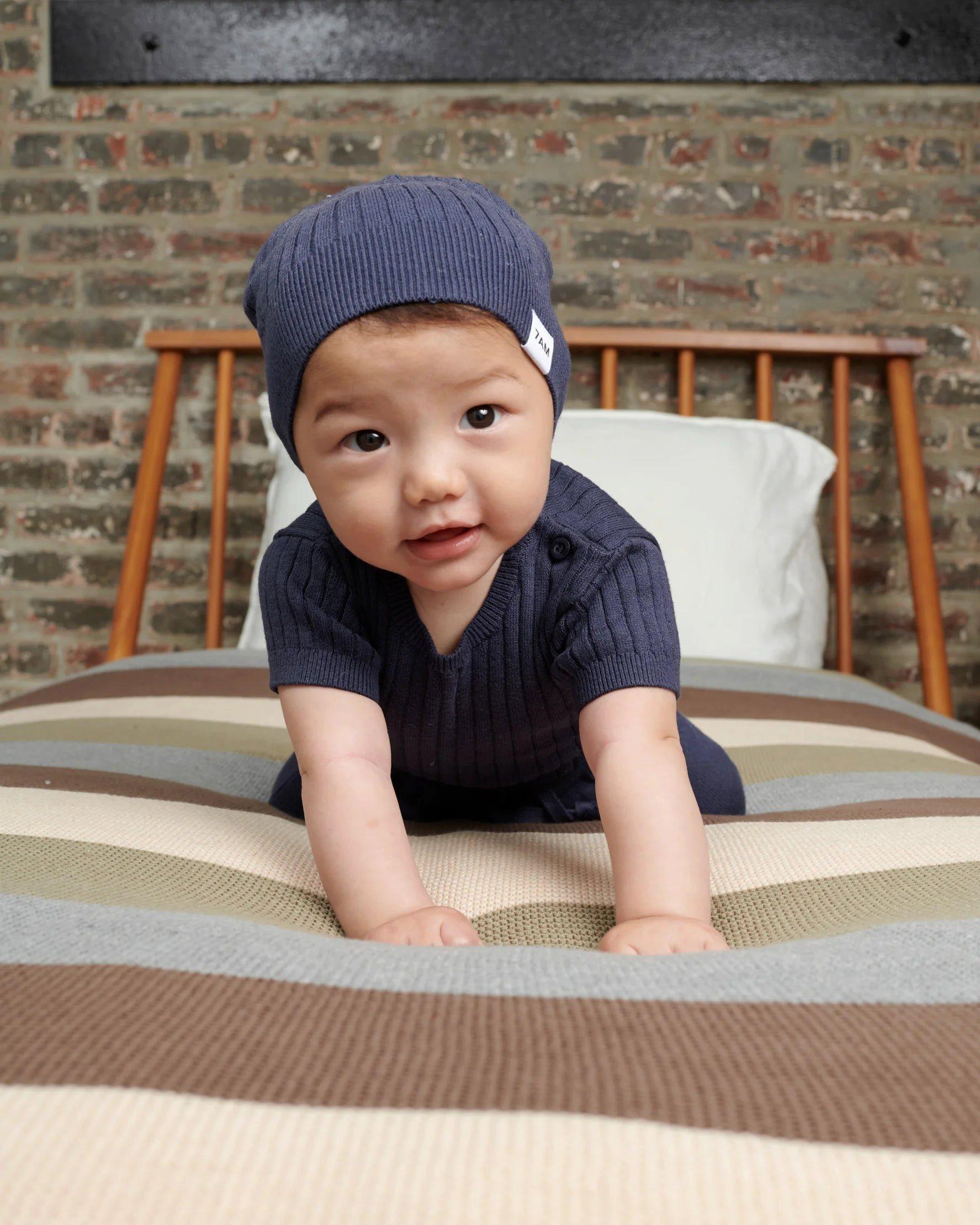 Cotton Beanie - Ribbed - Navy image number 1
