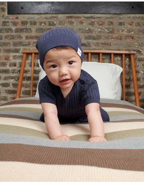 Cotton Beanie - Ribbed - Navy