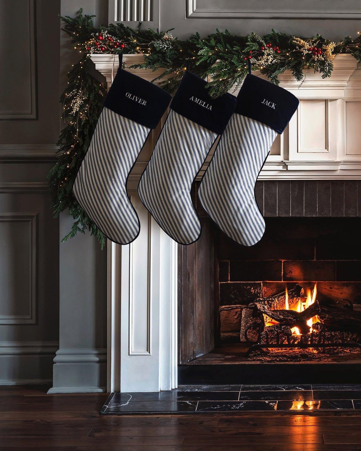 Christmas Stocking in Navy French Ticking image number 1
