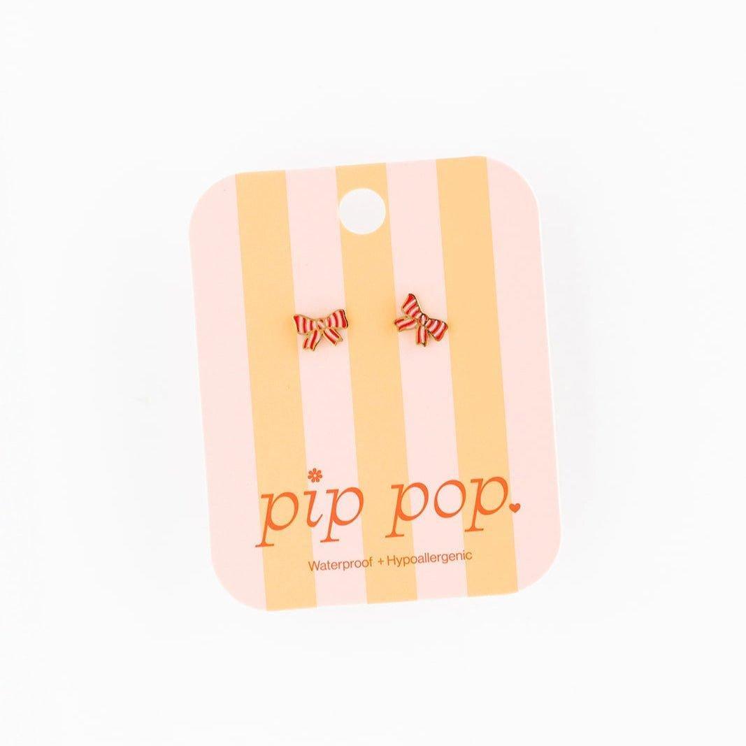 Striped Bow Stud Earrings image number 2