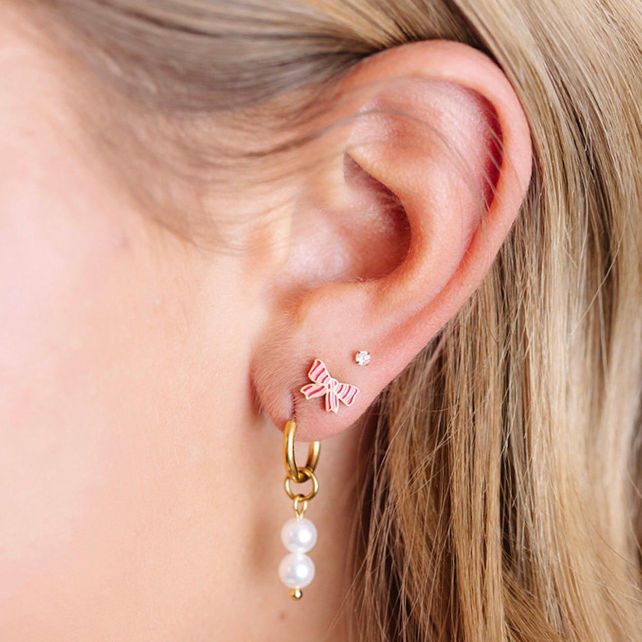 Striped Bow Stud Earrings image number 1