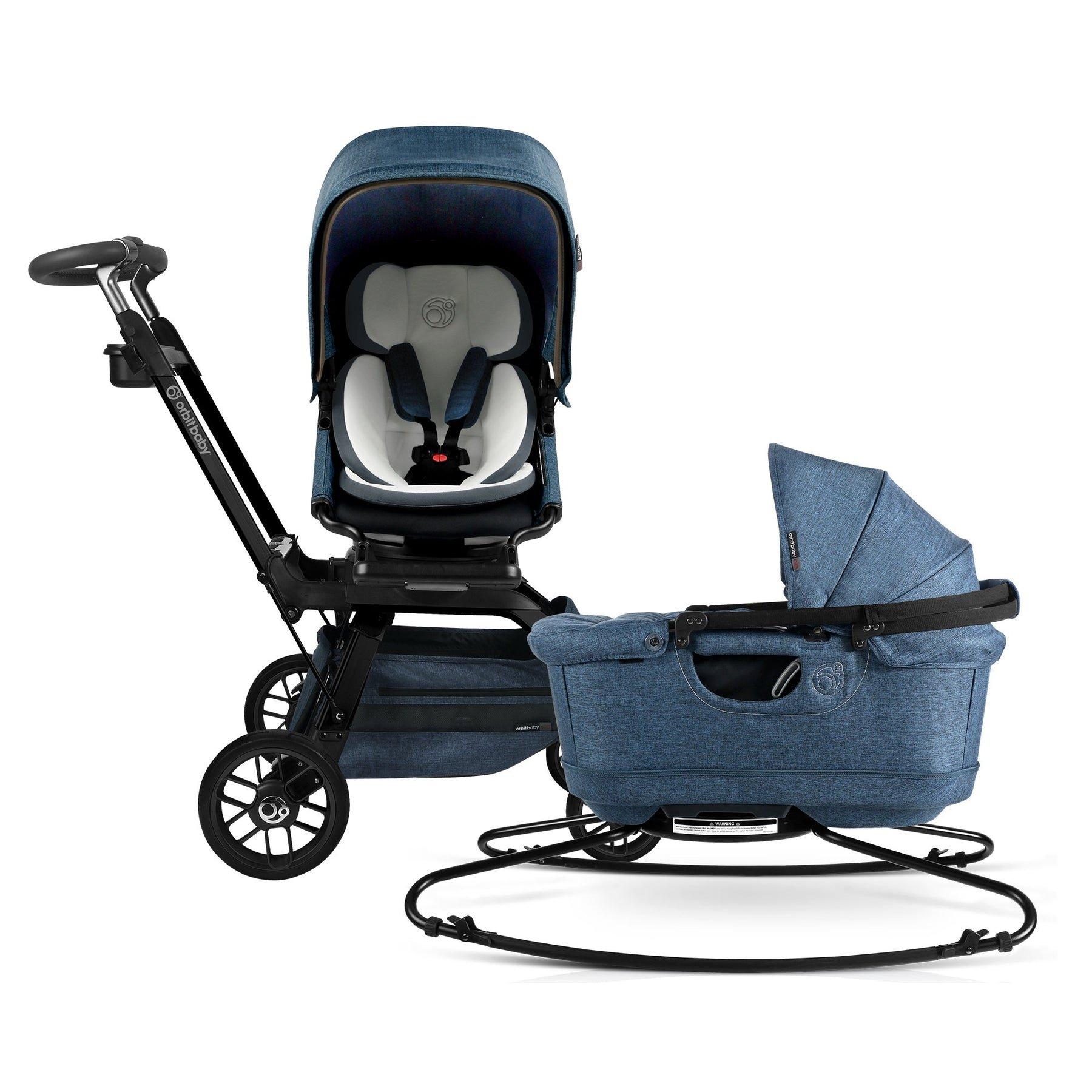 Stroll & Lounge Travel System: Black | Mélange Navy