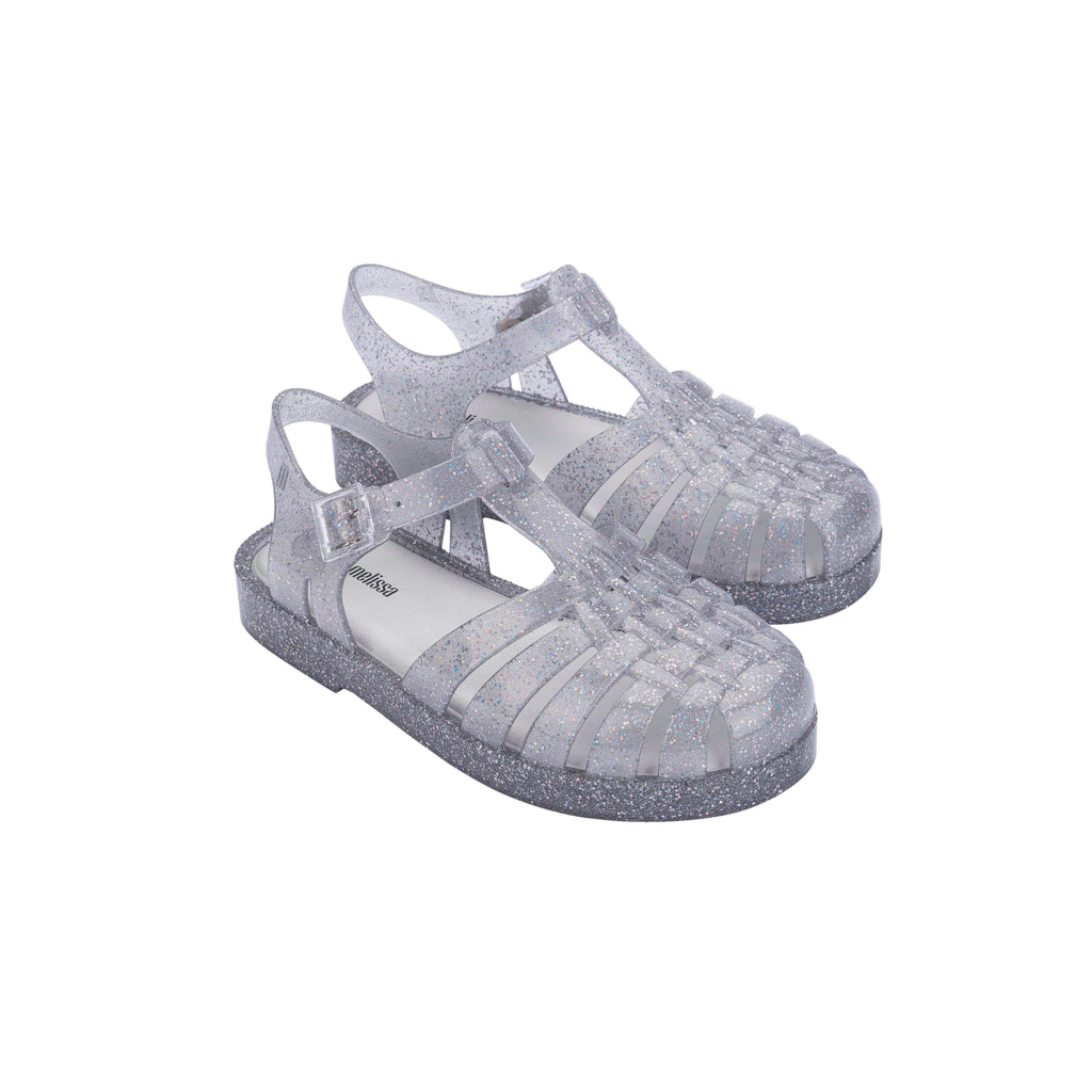 Possession Shiny Fisherman Jelly Sandal in Glitter Clear Silver