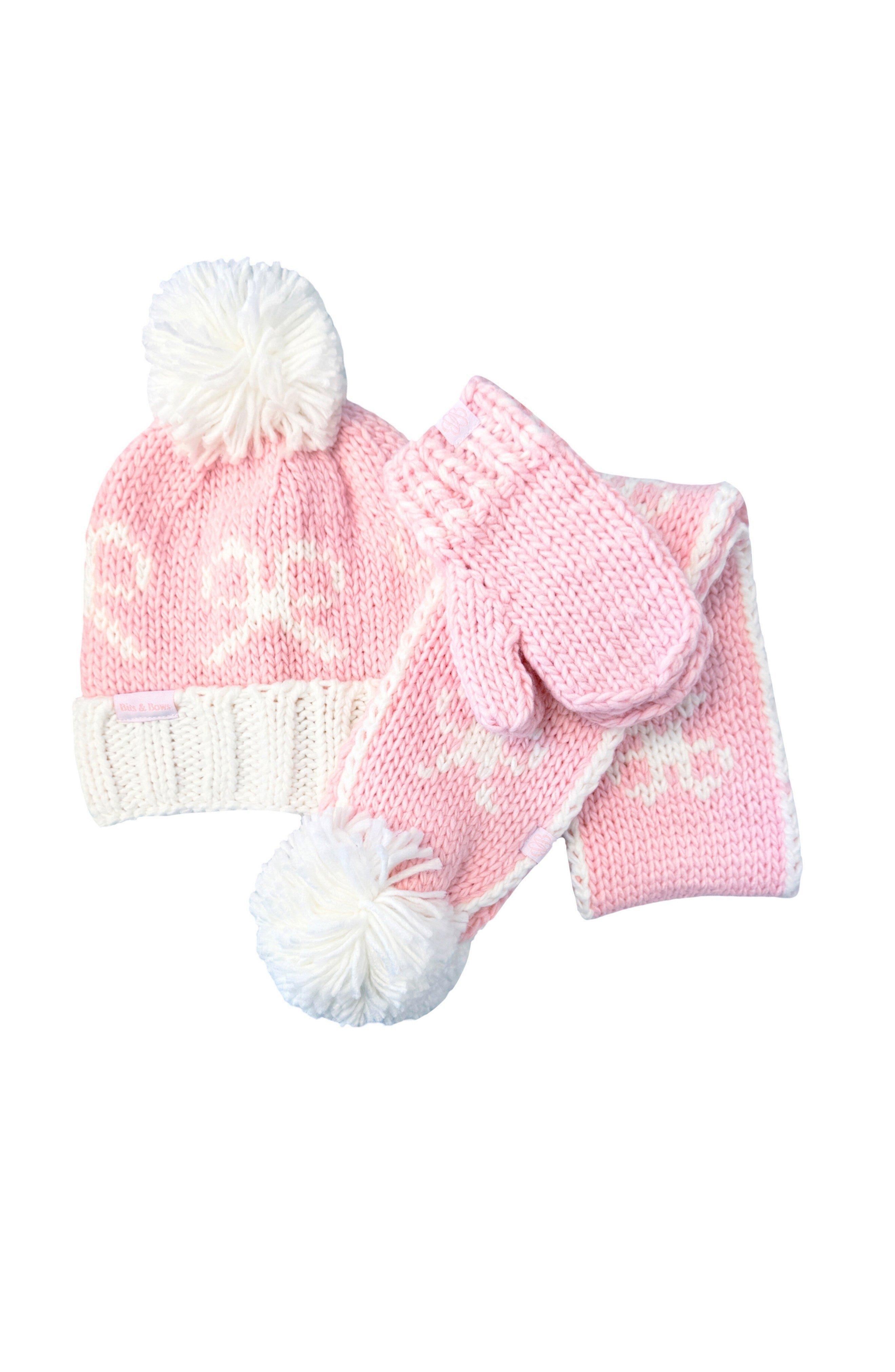 Bows Bobble Hat/Mittens/Scarf Bundle