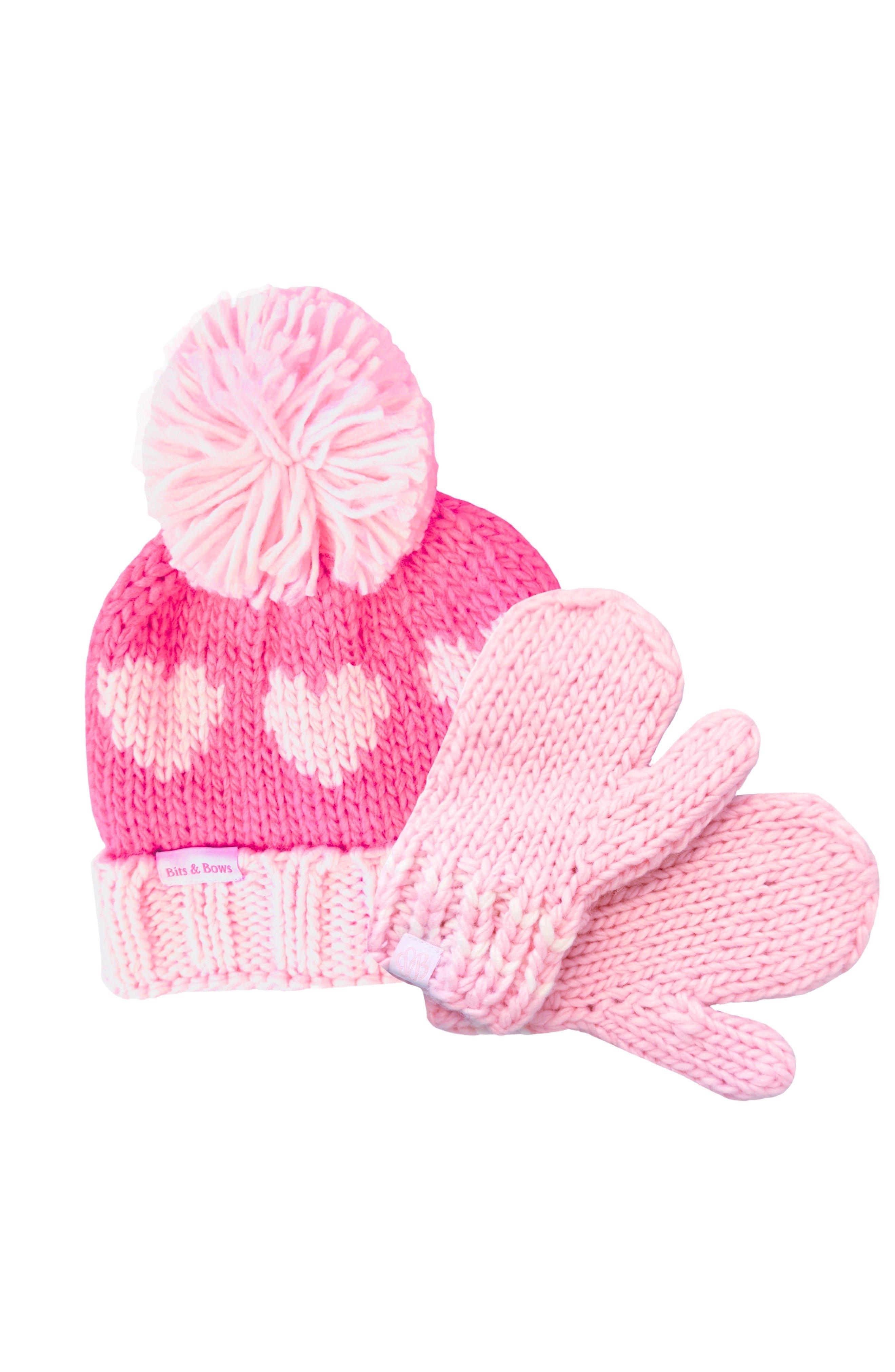 Hearts Bobble Hat/Mittens Bundle