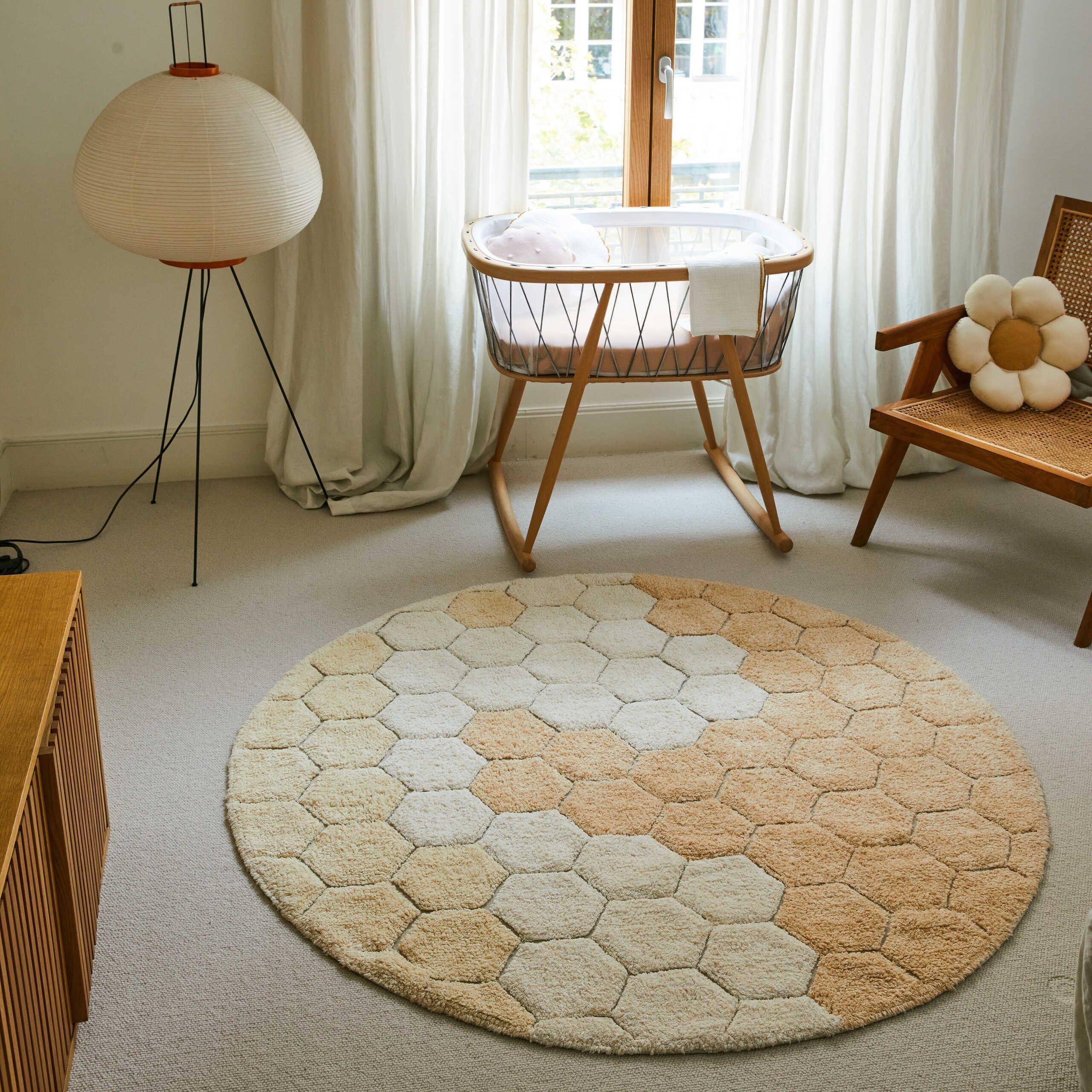 Washable Rug Round Honeycomb Golden