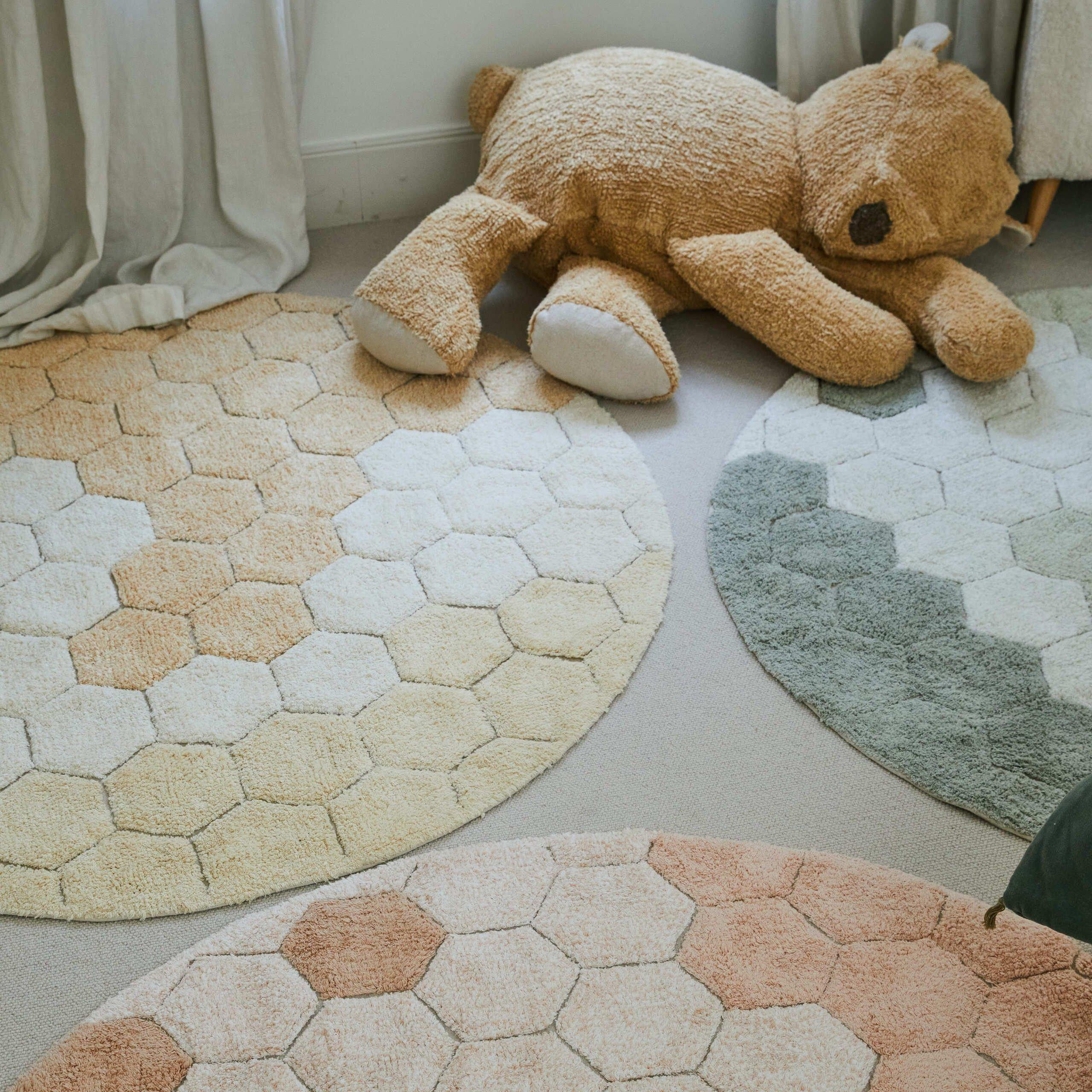 Washable Rug Round Honeycomb Golden image number 1