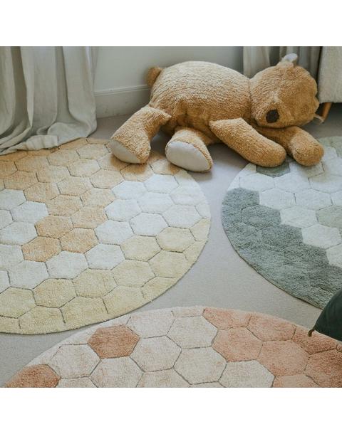 Washable Rug Round Honeycomb Golden