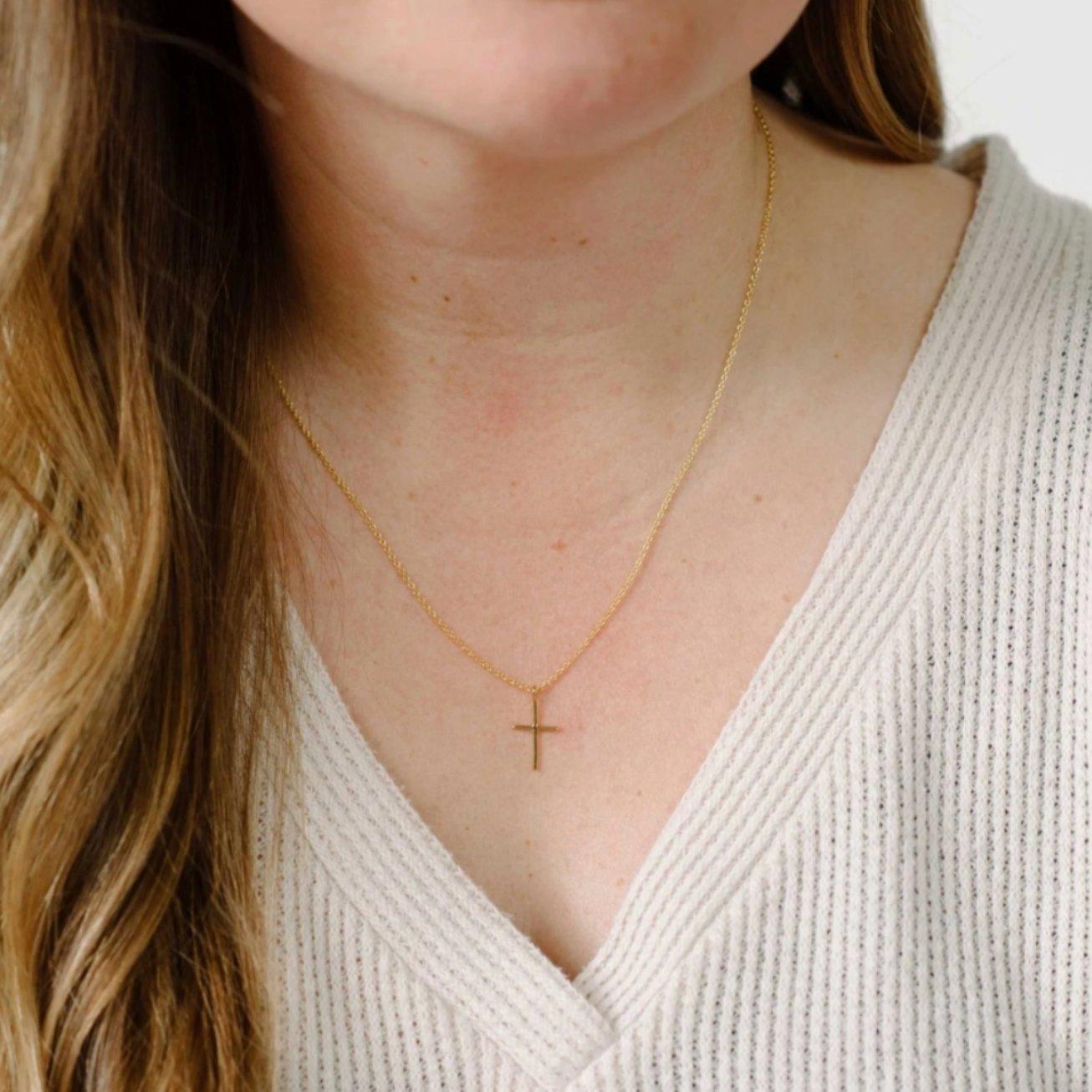 Single Gold Plated Cross Necklace 18" image number 1