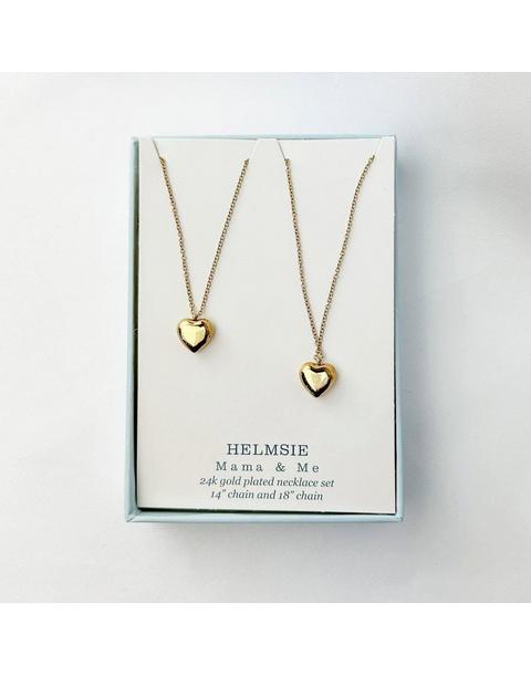 Mama & Me Puff Heart Necklace Set