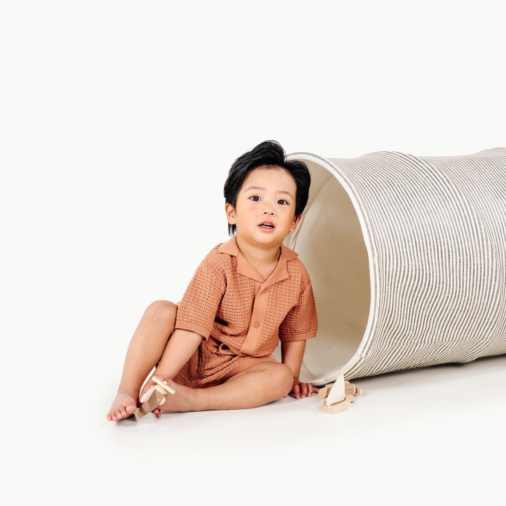 Collapsible Play Tunnel - Stone Stripe image number 3