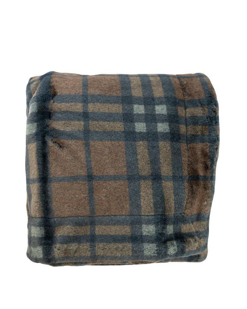 Grand Faux Fur Throw Blanket in Midnight Plaid image number 1