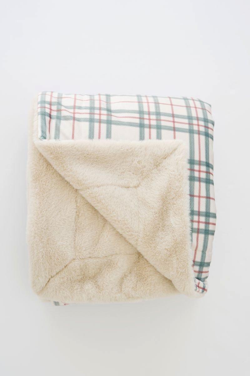 Minky/Faux Fur Throw Blanket in Holiday Plaid