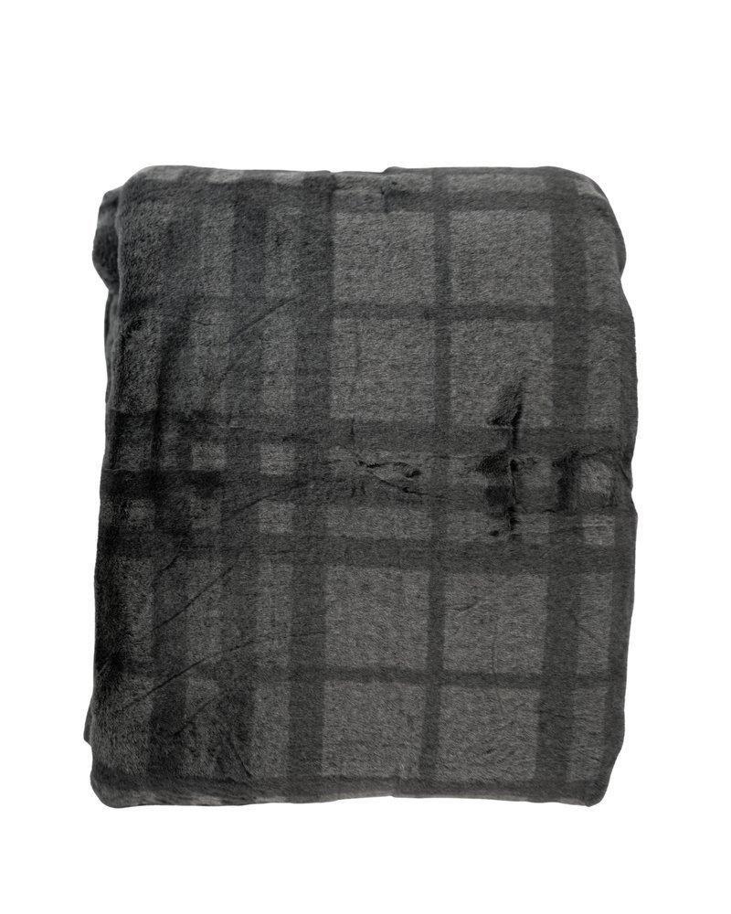 Grand Faux Fur Throw Blanket in Truffle Plaid image number 2