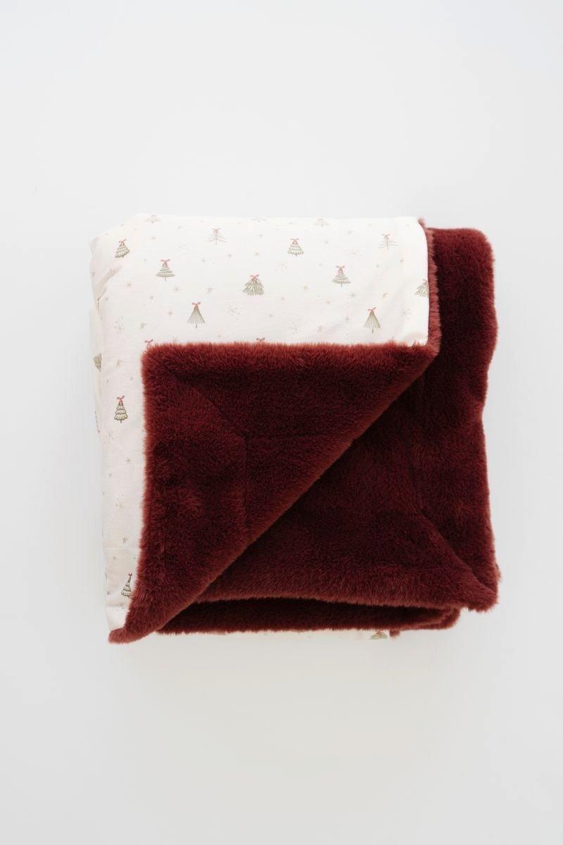 Minky/Faux Fur Throw Blanket in Holiday Christmas Trees