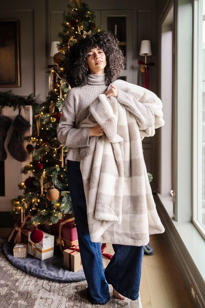 Holiday Printed Faux Fur Throw Blanket in Winter Spice image number 1