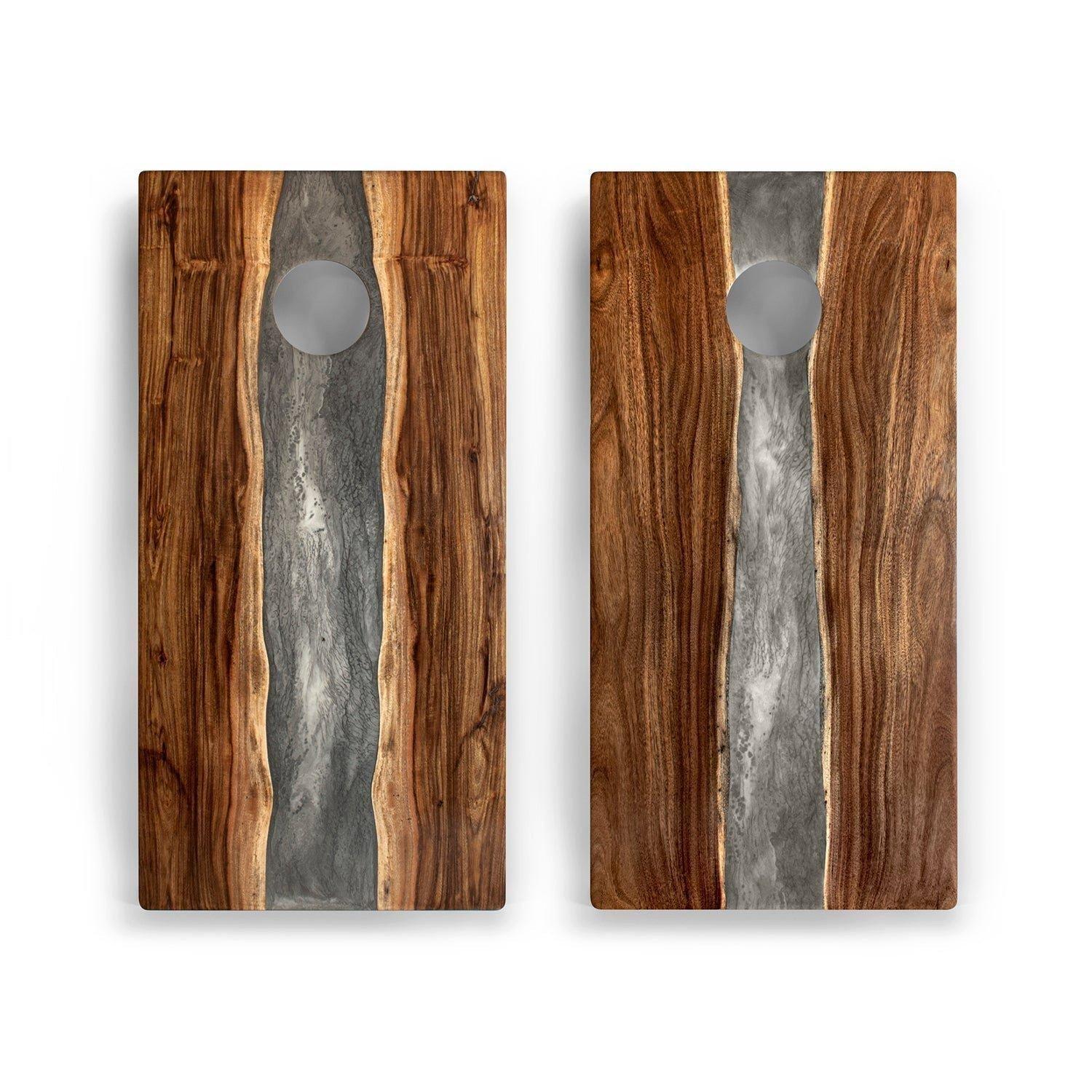 Resin & Wood Classic Cornhole Set | Live Edge River - Gray Stone image number 1