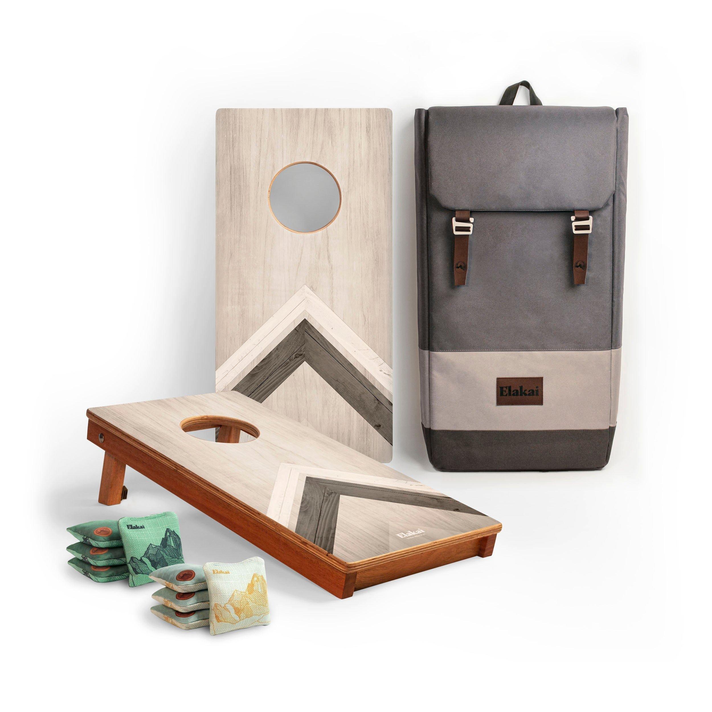 Travel Cornhole Set 1ft x 2ft | Modern Angle - Silver Chevron