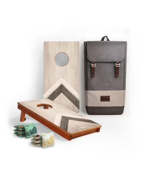 Travel Cornhole Set 1ft x 2ft | Modern Angle - Silver Chevron