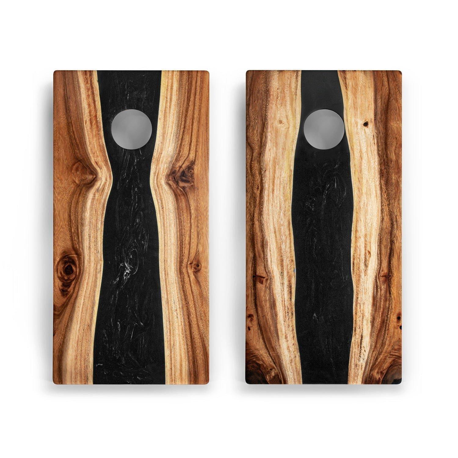Resin & Wood Classic Cornhole Set | Live Edge River - Black image number 1