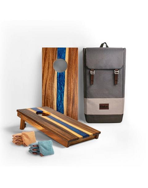 Travel Cornhole Set 1ft x 2ft | Live Edge River - Blue
