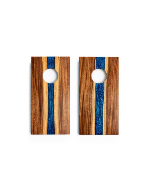 Travel Cornhole Set 1ft x 2ft | Live Edge River - Blue