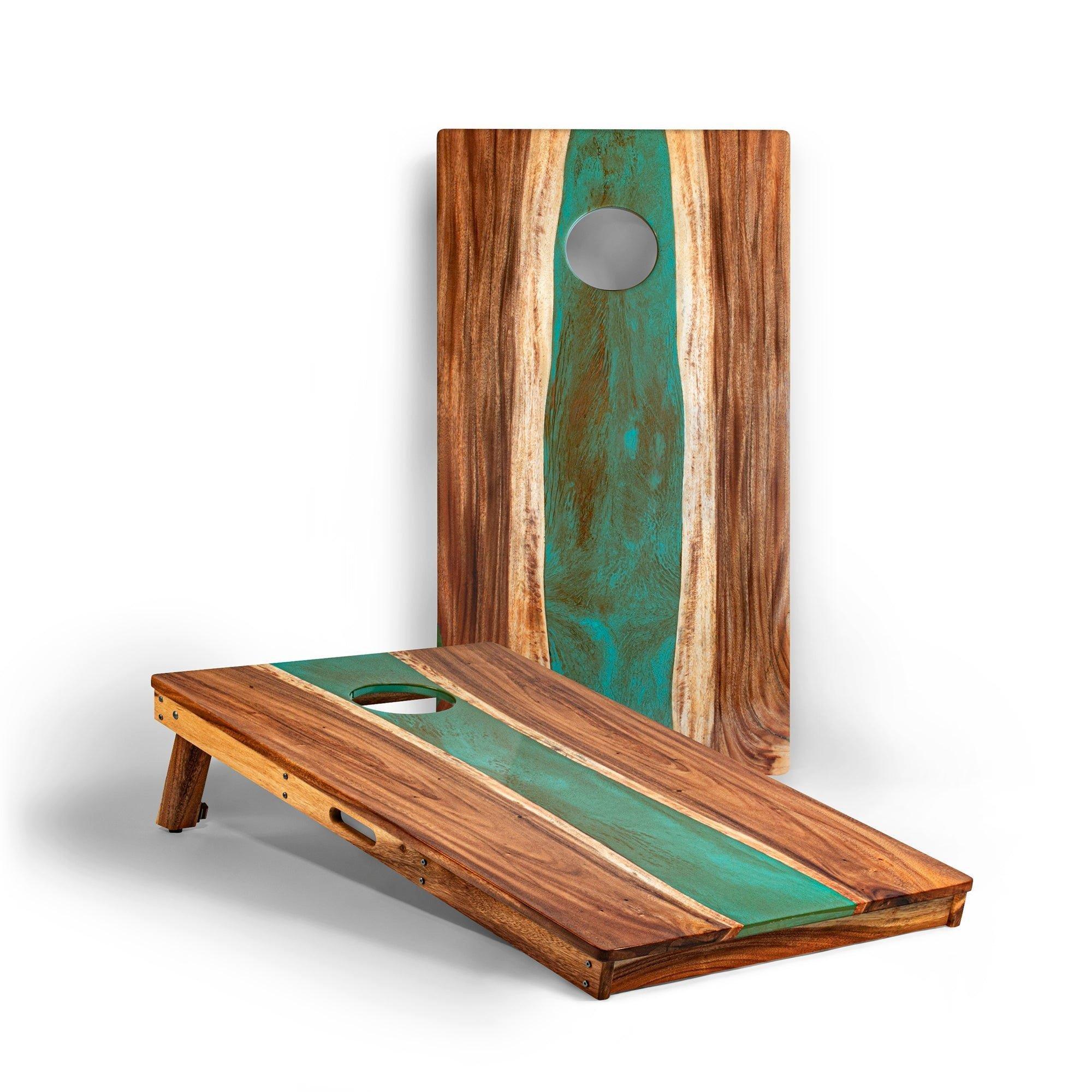 Resin & Wood Classic Cornhole Set | Live Edge River - Teal
