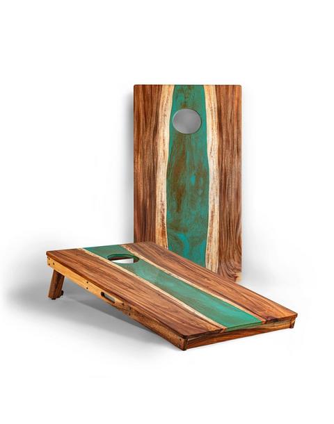 Resin & Wood Classic Cornhole Set | Live Edge River - Teal