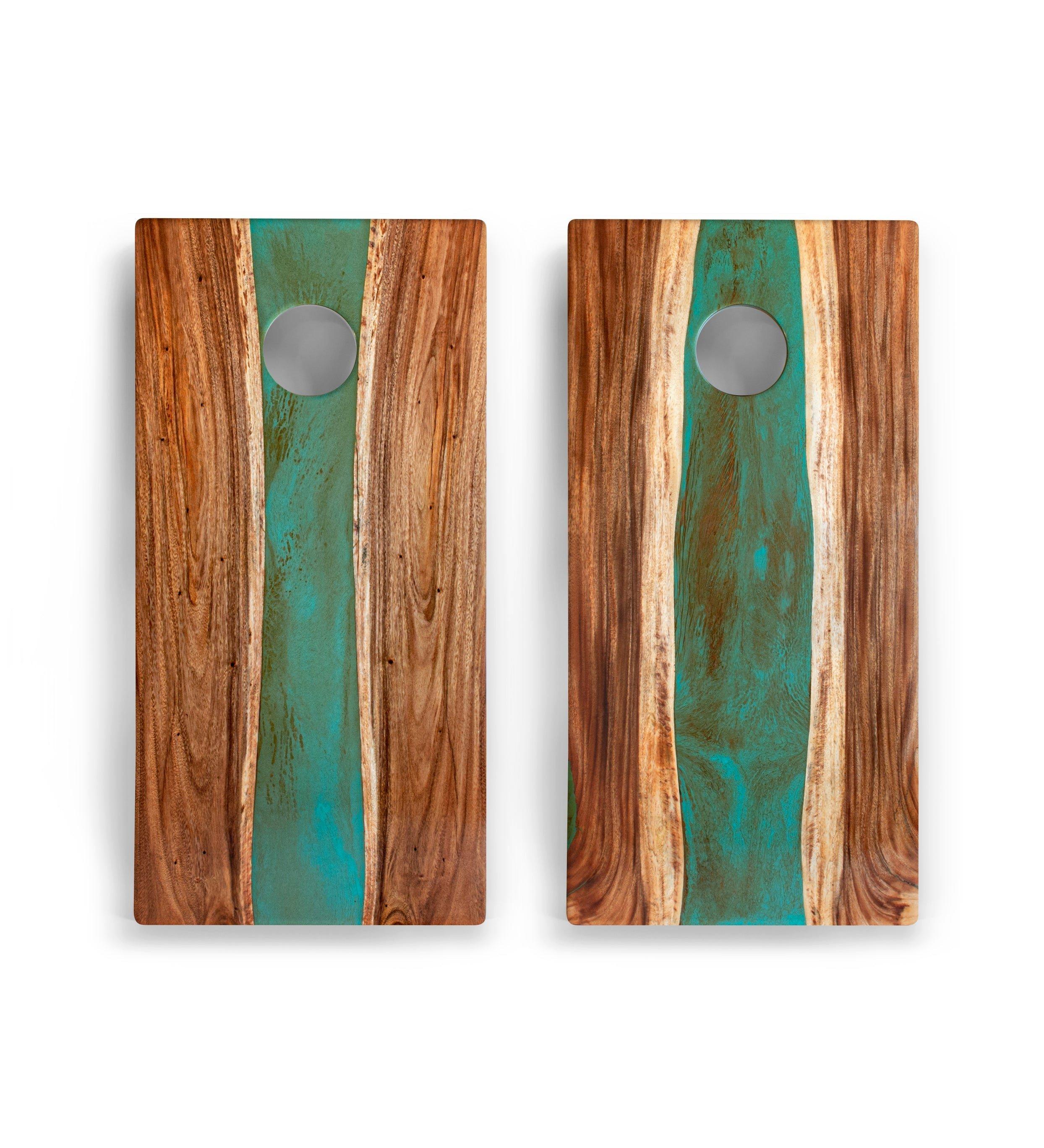 Resin & Wood Classic Cornhole Set | Live Edge River - Teal image number 3