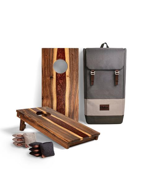 Travel Cornhole Set 1ft x 2ft | Live Edge River - Bronze