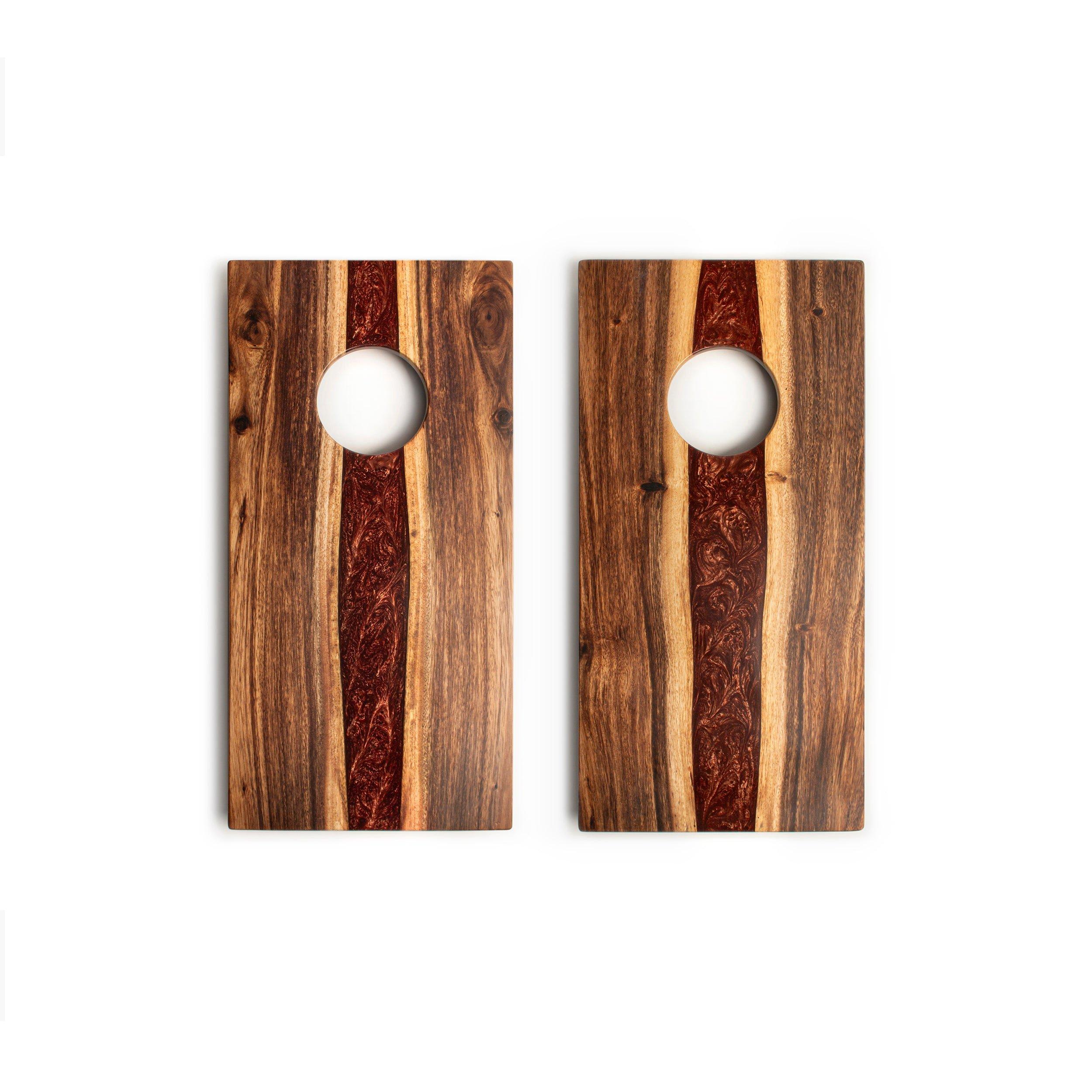 Travel Cornhole Set 1ft x 2ft | Live Edge River - Bronze image number 1
