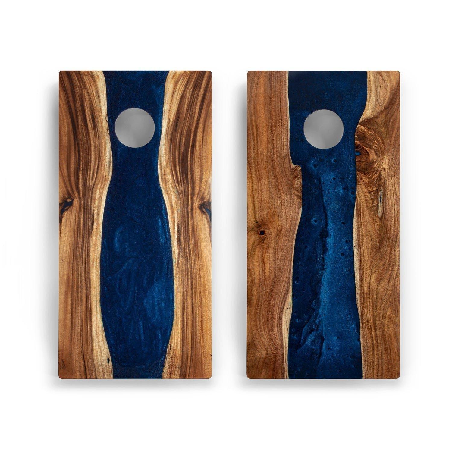 Resin & Wood Classic Cornhole Set | Live Edge River - Blue Pearl image number 1