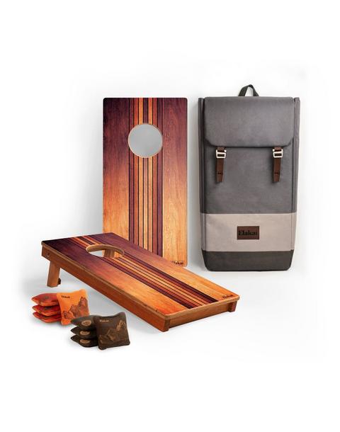 Travel Cornhole Set 1ft x 2ft | Natural Surf Beach - Retro Woody