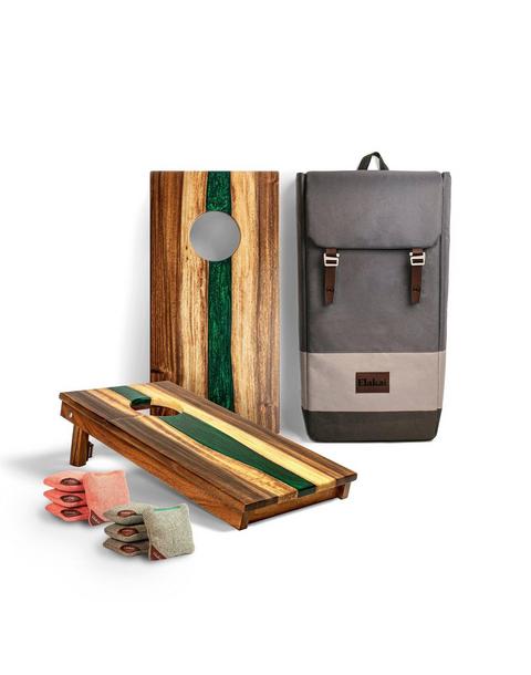 Travel Cornhole Set 1ft x 2ft | Live Edge River - Green
