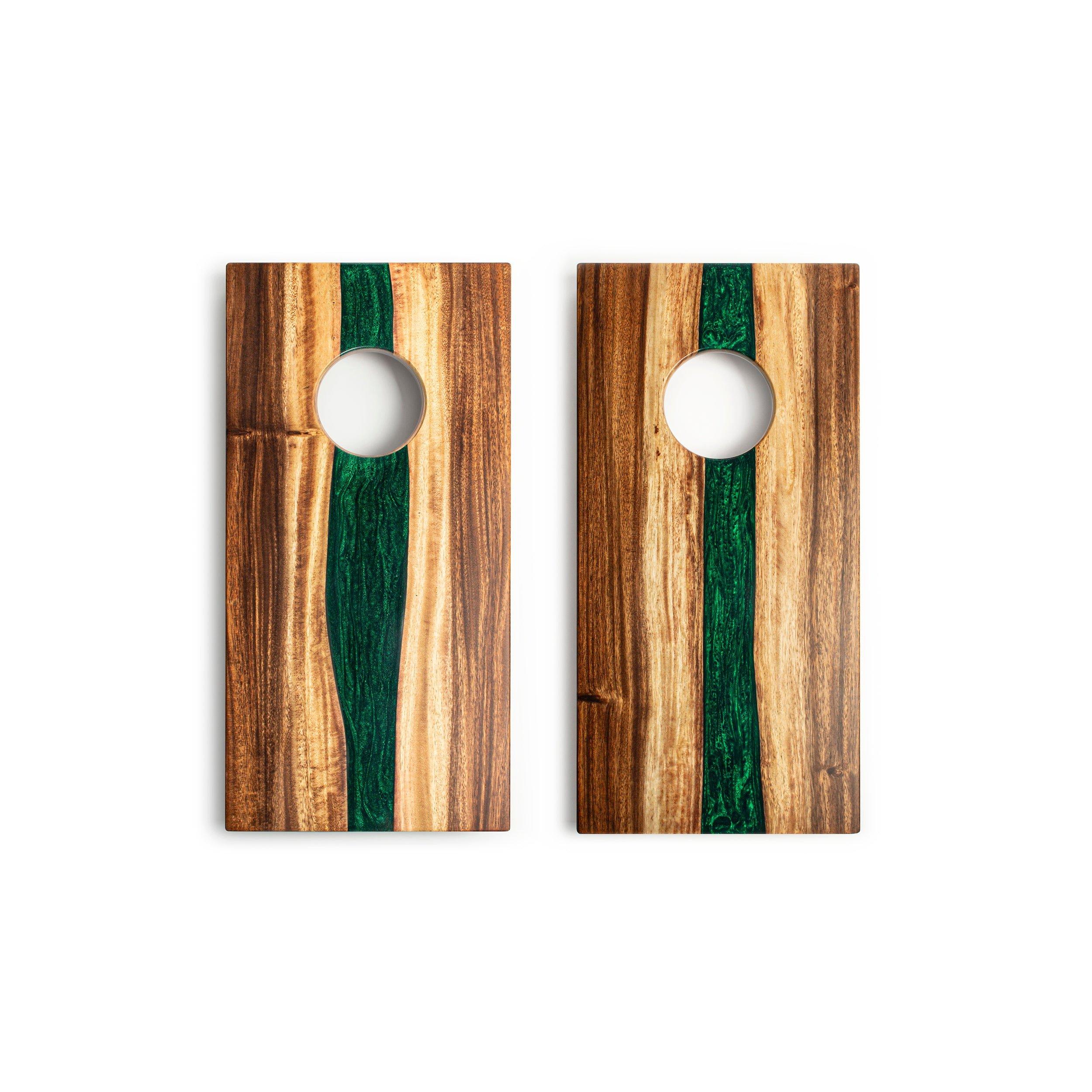 Travel Cornhole Set 1ft x 2ft | Live Edge River - Green image number 1