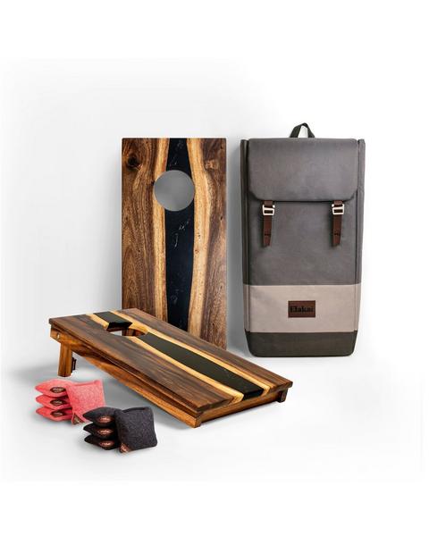 Travel Cornhole Set 1ft x 2ft | Live Edge River - Black