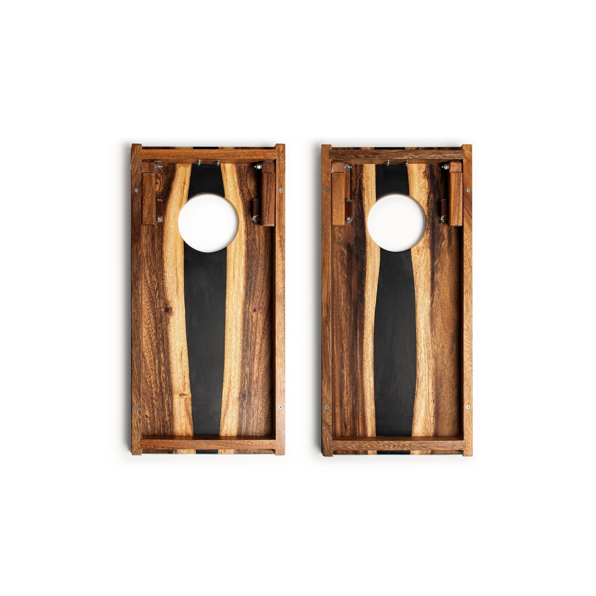 Travel Cornhole Set 1ft x 2ft | Live Edge River - Black image number 1