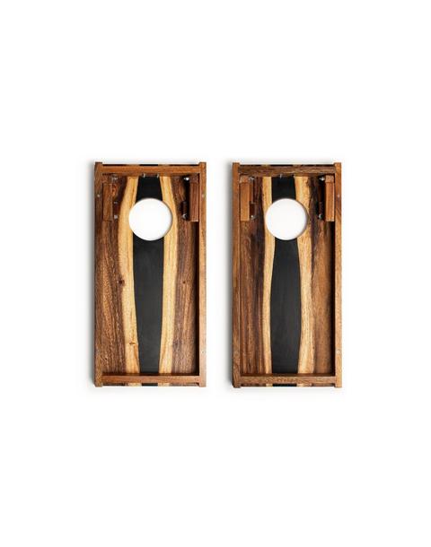 Travel Cornhole Set 1ft x 2ft | Live Edge River - Black