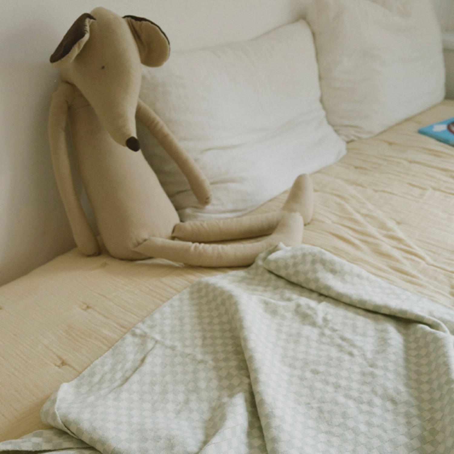 Knitted Blanket Tiles Blue Sage image number 2