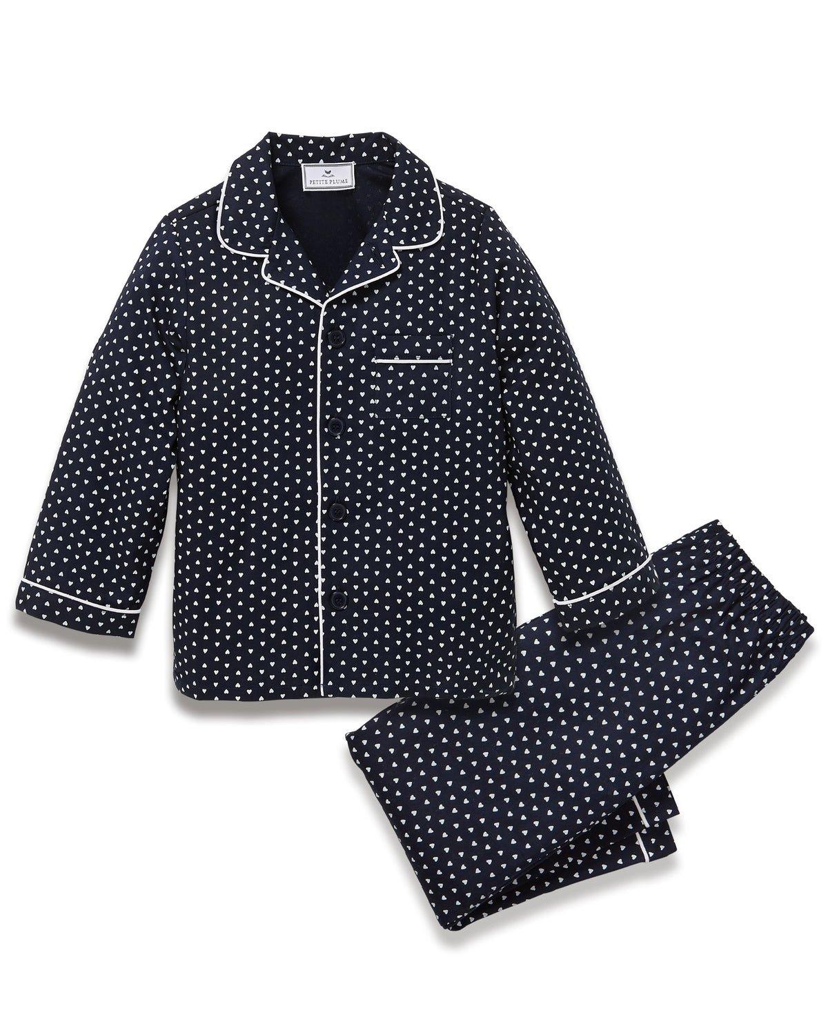 Kid's Twill Pajama Set in Midnight Hearts