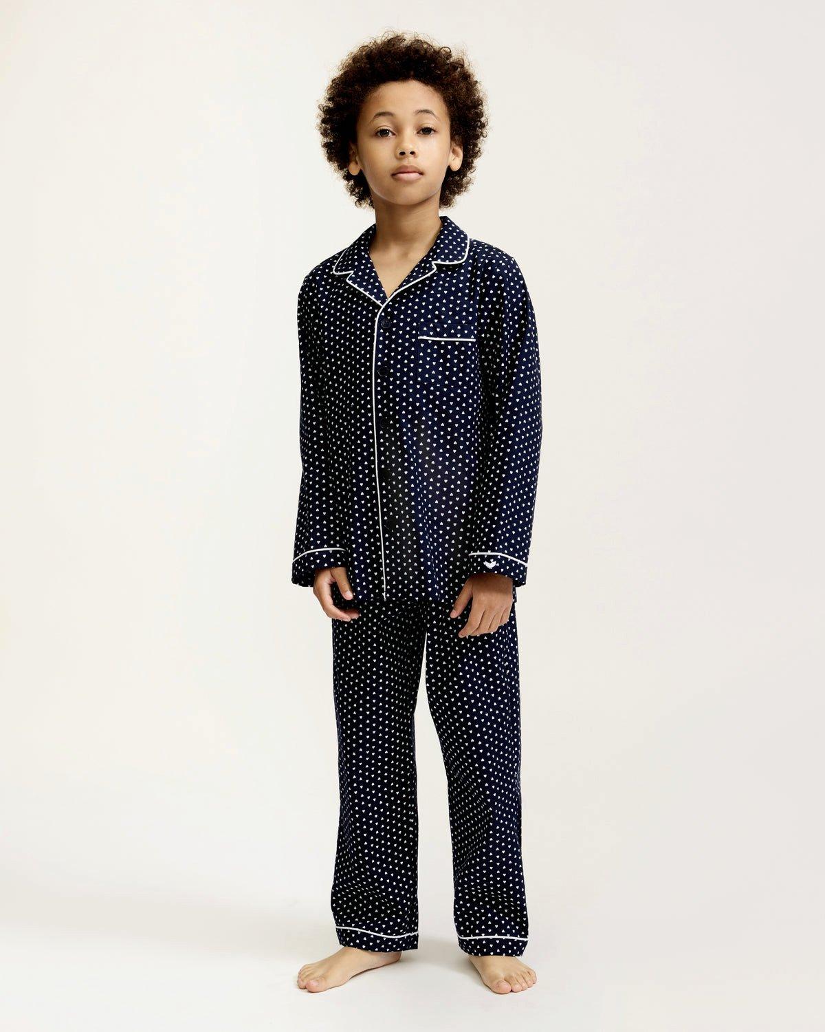 Kid's Twill Pajama Set in Midnight Hearts image number 2