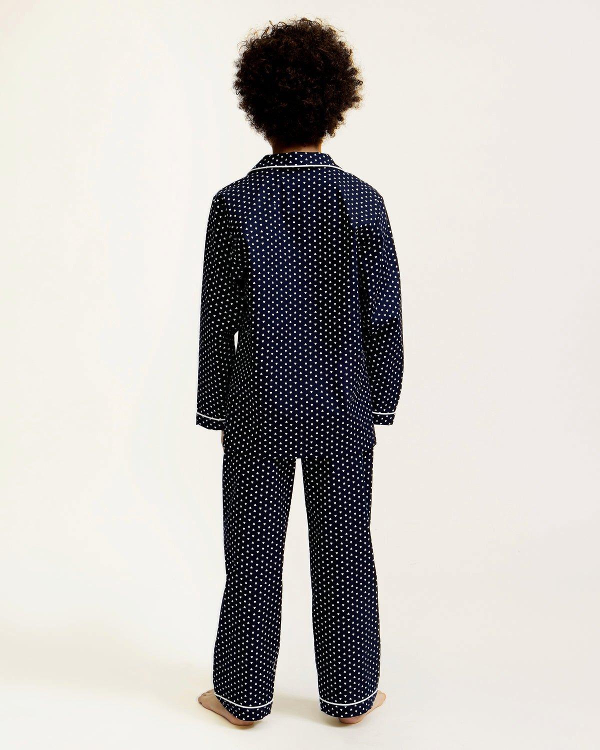 Kid's Twill Pajama Set in Midnight Hearts image number 3