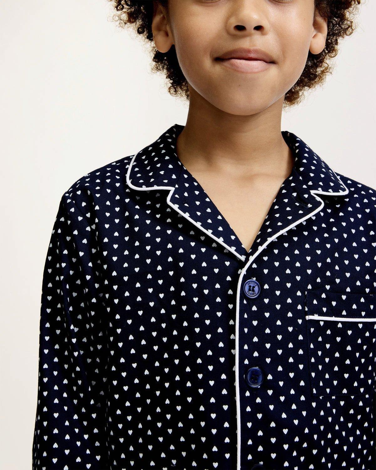 Kid's Twill Pajama Set in Midnight Hearts image number 1