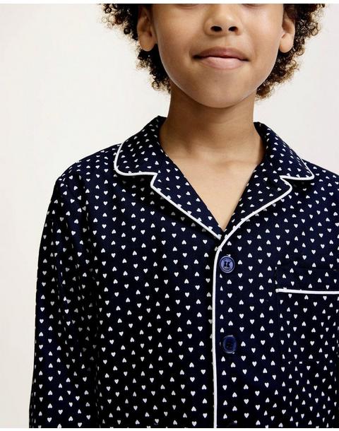 Kid's Twill Pajama Set in Midnight Hearts