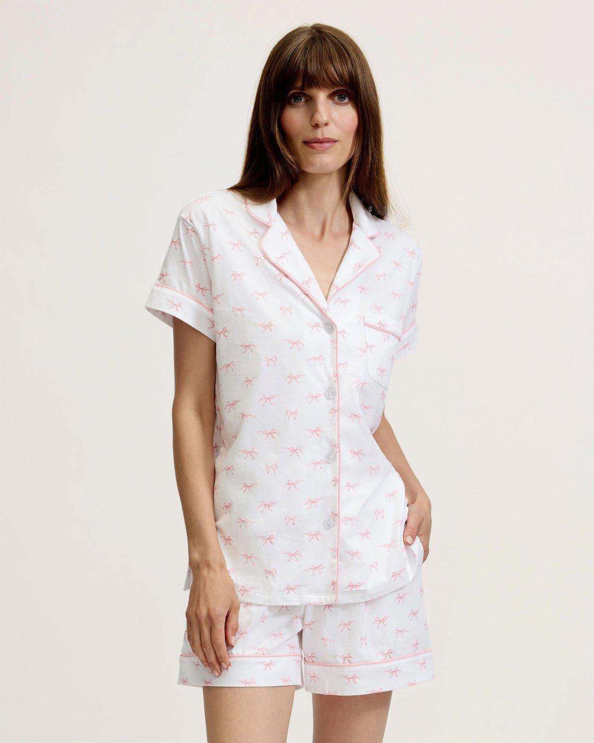 Women's Pima Short Sleeve Short Set in Blushing Bows image number 1